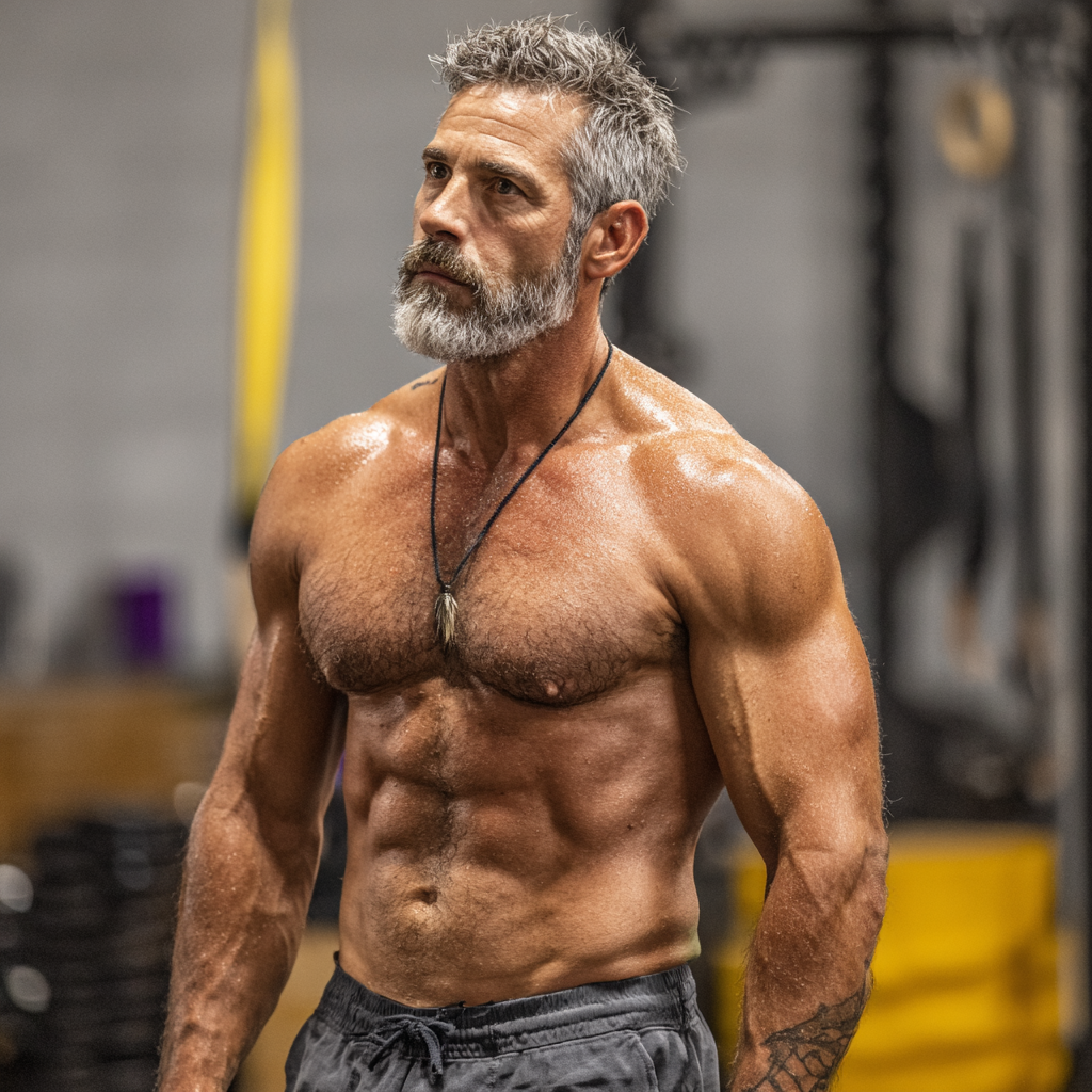 50 years old adult at strength training